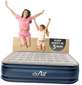 Aerobriz Inc. 850069499020 Air Mattress 18 Inch Raised Inflatable Bed With Built-in Queen Warm Gray/blue