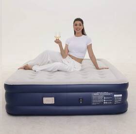 Aycd-004 Air Mattress Blue 16 Inch Queen With Wireless Pump Quick Inflate Home And Camping