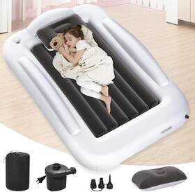 Usm-2 Air Mattress Inflatable Toddler Travel Bed With Safety Sides High Speed Pump Gray
