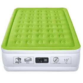 Angel Sar 445000548504 18 Inch Green Full Air Mattress With Built-in Pump Raised Inflatable Bed Blow U