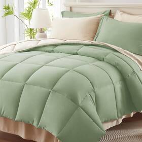 Anus22cf01sk10290 Anluoer King Size Bed In A Bag 7 Pieces Sage Green Comforter Set With Sh