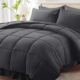 Anus23cf01dg10290 Anluoer King Size Bed In A Bag 7 Pieces Dark Grey Comforter Set With She