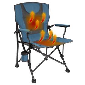 909722-25 Backyard Expressions Patio Home Garden Heated Camp Chair With Cupholder Portable Large Blue