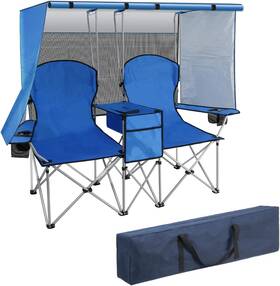1798 Bdl Double Camping Chair With Canopy Two Person Folding Full Sky-blue