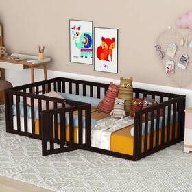 Gzz000050ntl Bellemave Twin Size Floor Bed With Fence And Door Kids Montessori