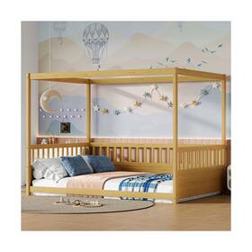Gzz000159fn Bellemave Full Size Canopy Bed Frame With 4 Posters And Guardrails Montessor