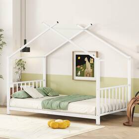 Th-00243-k Bellemave Twin Size Kids Montessori Floor Bed Houe Frame With High Headboard F