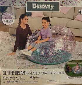 Bestway 821808060009 Glitter Dream Inflate-a-chair Air Chair Indoor And Outdoor 165lb Limit