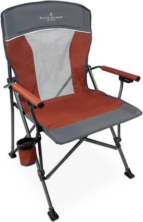 Hach-012 Black Sierra Equipment Camping Chair With Padded Hard Armrest Folding Lawn Standard Red