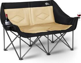 Bs-lyy-01-k Bolosy Double Camping Chair Loveseat Folding Black And Khaki
