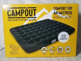 C01114 Campout Comfort Top Queen Size Air Mattress Flocked Velour With Pump 60 X 80 New
