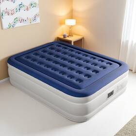 Jt-56105423 China Queen Size Air Mattress With Built-in Pump - Blue 3-min Inflation Storage Bag