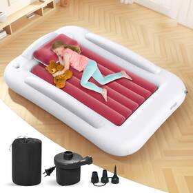 Deeteck 008678928862 Inflatable Toddler Travel Bed 60 Inch Safety Sides Cozy Mattress - Pink