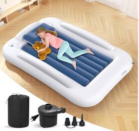 Deeteck 445054347368 Inflatable Toddler Travel Bed Portable Kids Air Mattress 60in Sea Blue