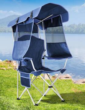 Od330b Docusvect Beach Chair With Canopy Shade Folding Camping Adult Size Blue