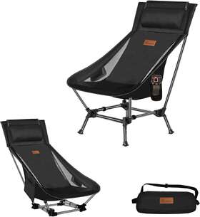 Draxdog 708125233197 Camping Chair Great Size Over 2 Way Compact Backpacking Black