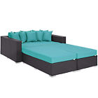 Eei-2160-exp-trq-set Lexmod Convene 4 Piece Outdoor Patio Daybed In Espresso Turquoise 889654044703