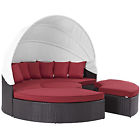 Eei-983-exp-red-set Lexmod Quest Canopy Outdoor Patio Daybed In Espresso Red 848387018962