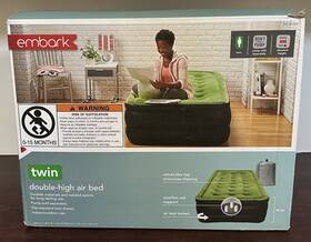 Embark 493370303657 Double High Raised Twin Air Mattress 16 Inch H X 40 W 78.5 L Black Green