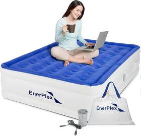 Enerplex 860007352249 Portable Blow Up Air Mattress With Detachable Electric Pump - Blue Queen