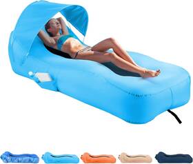 Glowsky 313100095082 Inflatable Lounger Air Sofa With Unique Sun-shade Design Beach Bed W