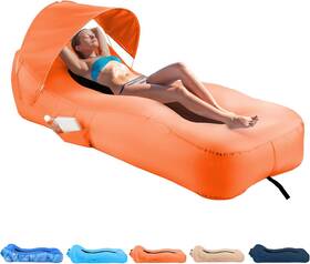 Glowsky 705353158353 Inflatable Lounger Air Sofa With Unique Sun-shade Design Beach Bed W