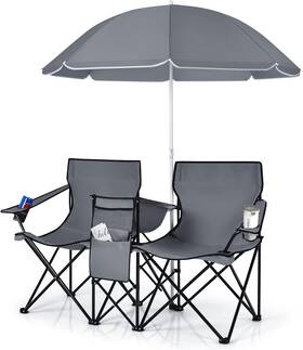 Op70621gr Goplus Costway Folding With Detachable Umbrella Cooler Bag Cup Holders Patio Grey