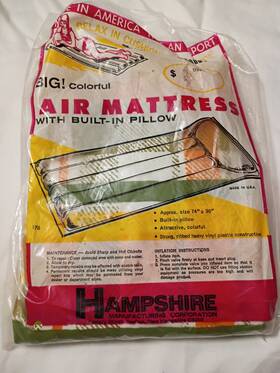 094-8 Hampshire Big Colorful Vintage Air Mattress With Built In Pillow 74x30 Open Pack