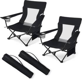 Hueiu67 Hasteel Folding Beach Chair Set Of 2 Foldable Black Camping Chairs For