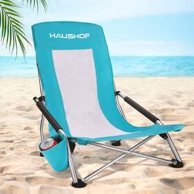 Haushof 820909773719 High Back Beach Chair Mesh Folding Lightweight Low Seat