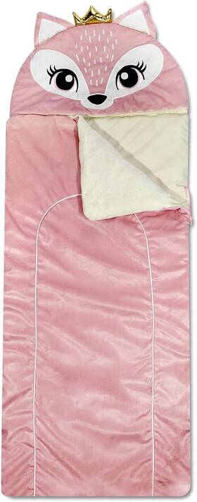 K691208 Heritage Kids Pink Fox Plush Hooded Sleeping Bag 64 Inch L X 25 W