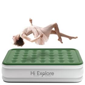 Hi Explore 717203788436 Queen Size Air Mattress Built Pump 18 Inch High Inflating Bed Fiber Tech Blow