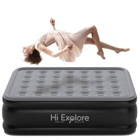 Hi Explore 717203788450 Queen Size Air Mattress Built Pump 22 Inch High Inflating Bed Fiber Tech Blow