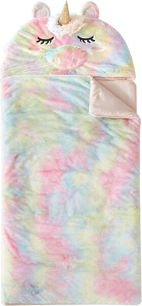 Nk691363 Idea Nuova Heritage Kids Rainbow Faux Fur Figural Unicorn Hooded Sleeping Bag A