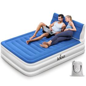 Idoo 897122207099 Full Size Air Mattress With Built In Pump And Headboard Luxury Flocked Top B