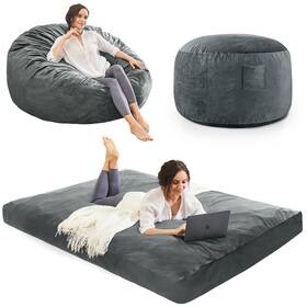 Ilpeod 706384345453 Bean Bag Chairs For Adults - Giant Chair Convertible Full Charcoal