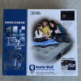Insta-bed 047297556223 Swiss Gear Airbed Queen Size 80x60x9 Built-in Pump Air Mattress Nib