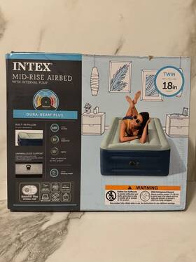 Intex 078257328062 Dura Beam Deluxe Pillow Raised Air Mattress Twin Bed With Built In Pump