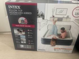 Intex 64448ed Dura-beam Deluxe Queen Air Bed With Built-in Pump Headboard 18in Gray
