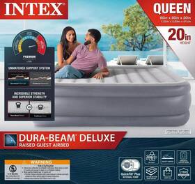 64739wd Intex Queen Dura-beam 20 Inch Deluxe Raised Air Mattress With Internal Pump