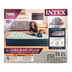 66161ss Intex Dura-beam Comfort Airbed With Fastfill Usb Pump 15 Inch Height Twin