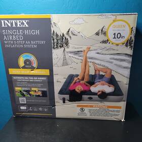 66176t Intex 10 Inch Queen Size Air Mattress With 2-step Aa Battery Inflation Pump System