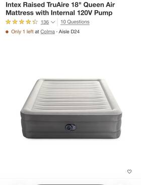 66540 Intex Quickfill Plus Inflatable Mattress Gray Built-in Pump Pvc Adults Met