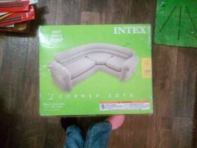 Sofabed-2303 Intex 725175272303 Inflatable Corner Sofa Sectional Couch Blow Up Cup Holders L Shape Beige Indoor