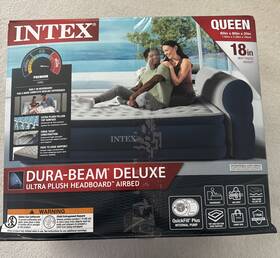 Ap619d-blue-q Intex 18 Inch Pillow Top Air Mattress Electric Pump Headboard Size Queen - Blue