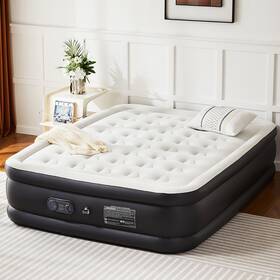 Qdc-x16in Jhk 16 Inch Queen Air Mattress Coil Beam Support Plush Velvety Top Hold Up To 660 Pounds
