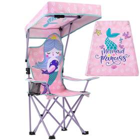 Rtqoj7771 Kaboer Kids Mermaid Pattern Outdoor Folding Camping Chair With Canopy