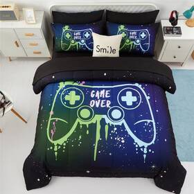 Kakki 768477620793 Kids Gaming Bedding Sets Queen Size For Boys Teen 5 Piece Bed In A Bag