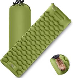 Kimevan 860011164869 Sleeping Pad For Camping Inflatable Built-in Foot Single Green