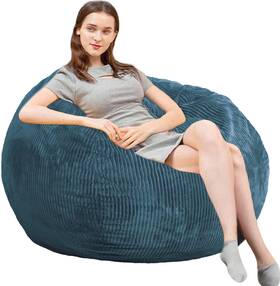 Kisoy 778695594370 Bean Bag Chair 3ft Luxurious Faux Rabbit Fur Memory Foam 3 Foot Blue